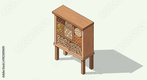 Illustration of an insect hotel. Useful for environmental topics and promoting biodiversity. A calm and eco-friendly mood for conservation and gardening.