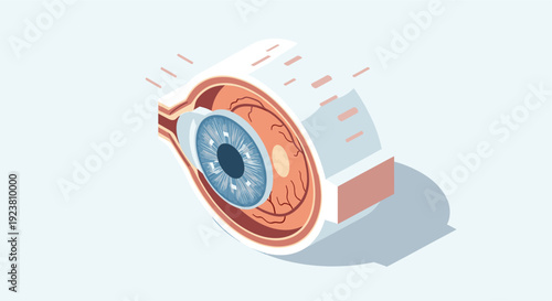 Vector illustration of a detailed eye anatomy cross section on a light background. For use in medical, educational, or science projects.