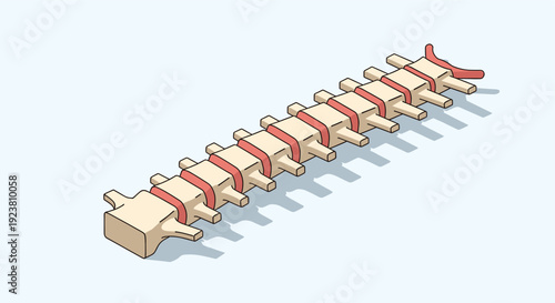 Isometric illustration of a human spine on a light blue backdrop. Perfect for medical, educational, or chiropractic-related content needing clean, informative visuals.