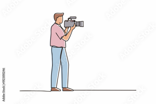 Line drawing of a man operating a professional camera for photography