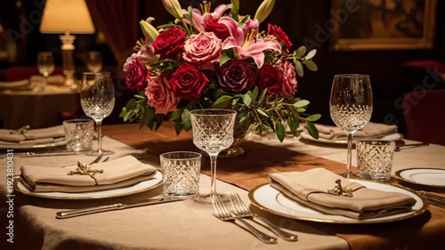 Elegant Table Setting with Floral Centerpiece for Special Occasion.
