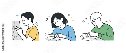 Diverse people enjoying sensory experiences with nature, books, and music