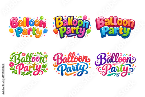 Colorful Balloon Party Lettering. Set lettering. harmonious lettering variations of the same emblematic concept, each with different artistic