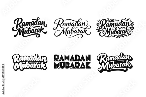 Ramadan Mubarak. Set lettering. harmonious lettering variations of the same emblematic concept, each with different artistic interpretation (Bold