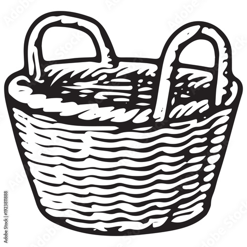 Vintage Wicker Basket Hand Drawn Farm Illustration
