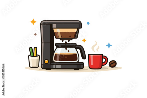 Drip coffee routine home coffee scene with a drip machine and small mug nearby, representing everyday habits, focus and a relaxed start to the day. Minimalist