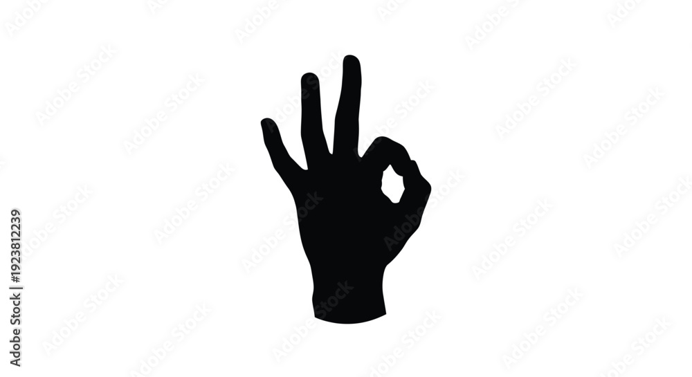 Fototapeta premium Black silhouette of a hand making the okay gesture silhouette