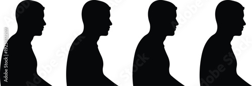 Male head profile silhouettes set, side view human face outline isolated on white background, identity concept illustration