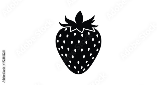 A striking black silhouette of a fresh strawberry fruit