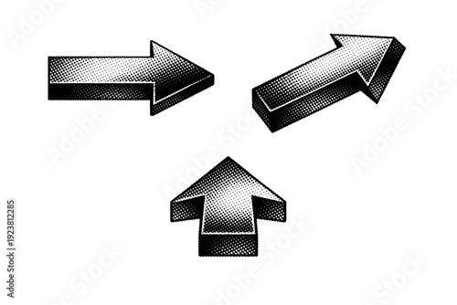 Classic arrow symbol A classic arrow symbol represented in three views with traditional proportions, strong directional clarity, and clear