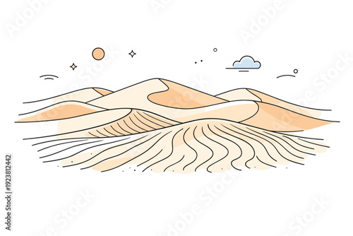 Sand and dune ripple patterns. Wide editorial landscape with rolling dunes and subtle shadows, peaceful scene highlighting texture, depth,