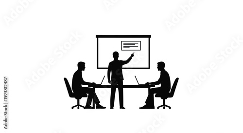 Business meeting with a presenter and audience in stark silhouette