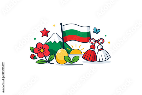 Spring Celebration Icon. Spring national holiday celebration symbolic composition of spring elements and national colors arranged harmoniously, expressing