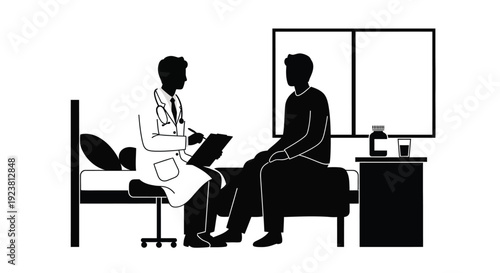 Doctor visits a patient in a hospital room black silhouette