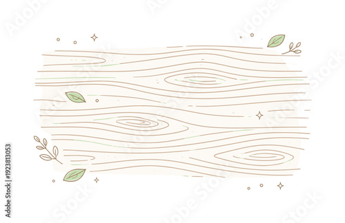 Hand-drawn wood grain texture with delicate leaves and sparkling accents