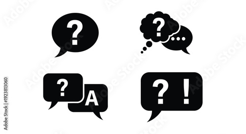 Black question mark speech bubbles in various shapes a simple silhouette