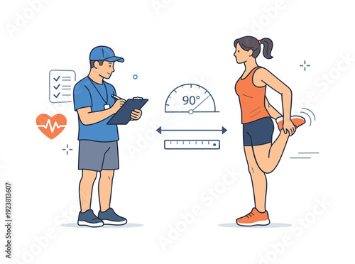 Fitness coach observing a woman stretching her quadriceps during a workout session