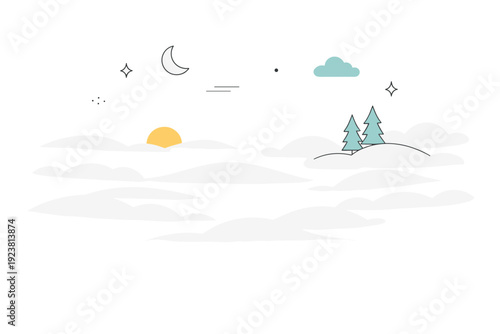 Fog and mist backgrounds. Clean editorial illustration with abstract fog layers gently fading into space, creating a sense of silence and softness. Balanced