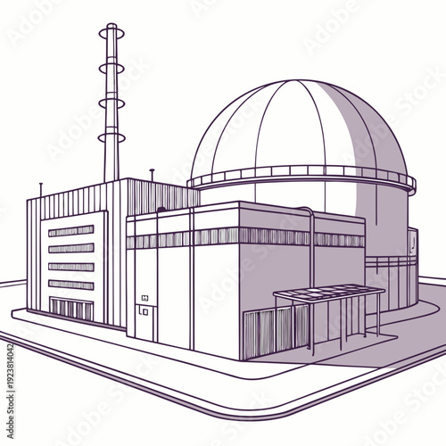 Realistic atomic facility with smooth dome and cooling tower