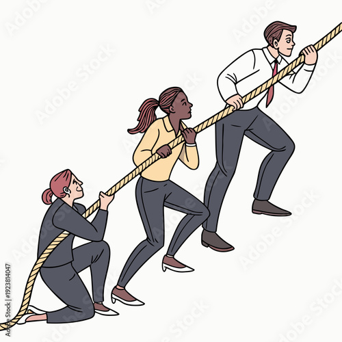 Business team pulling rope in different directions