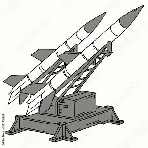 Gray missiles on launch pad white military