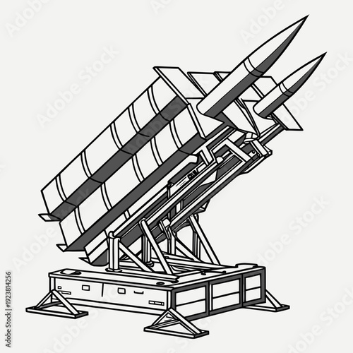 Missile launcher rack with three missiles military