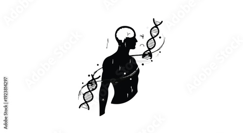 Genetic engineering concept with human silhouette and DNA