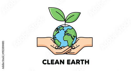 Two hands gently hold a globe with a small green seedling growing from the top, symbolizing environmental protection and a sustainable future.