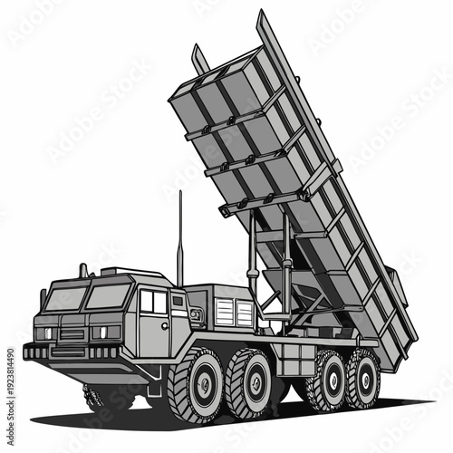 Gray military missile defense vehicle with raised launcher