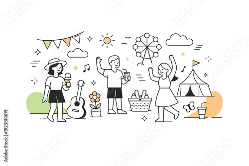 Soft spring celebration background. Gentle organic shapes and light decorative accents suggesting outdoor festivals and seasonal gatherings.