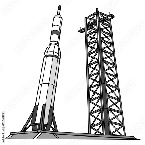 Of a rocket on a launchpad with tower space technology