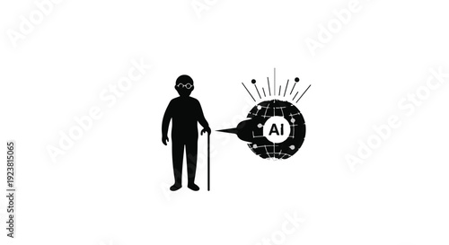 Elderly man with AI technology concept