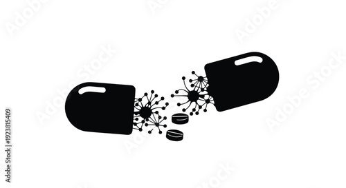 Pills breaking apart with particles exploding