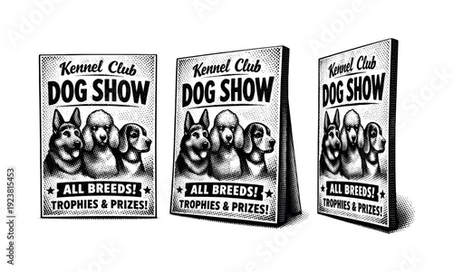 Vintage Kennel Club Dog Show Poster with Diverse Breeds and Prizes Announced