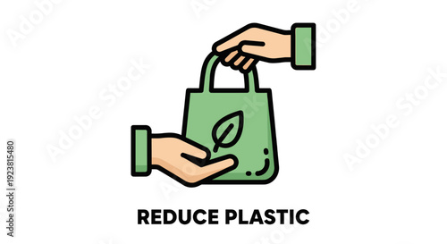 Two hands holding a green reusable bag, symbolizing a commitment to reducing plastic waste and promoting environmental consciousness. Use for sustainability themes.