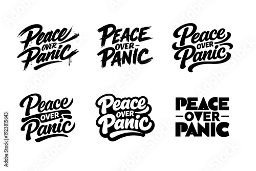 Peace Over Panic. Set lettering. harmonious lettering variations of the same emblematic concept, each with different artistic interpretation (Dynamic