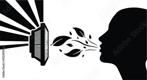 air purifier silhouette concept with leaves blowing out