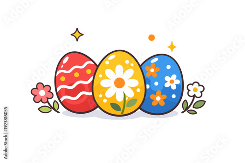 Spring Egg Decoration. Easter eggs decoration decorated eggs paired with small floral elements, reflecting freshness, optimism and handmade charm. A light
