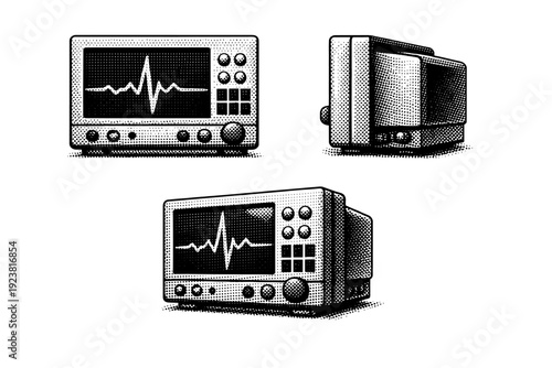 Heart Monitor Icon. Medical icon heart monitor A heart monitor medical icon shown in three views including front view, side view, and angled three-quarter