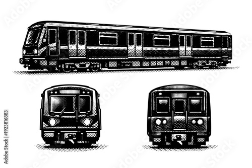 Subway tram underground metro tramcar. A heavy-duty subway tram designed for tunnel operation with reinforced body and compact window layout