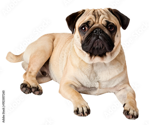 Cute Pug Dog Relaxing on White Background