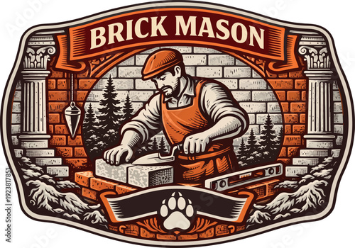 Brick Mason Craftsman Vintage Belt Buckle Vector