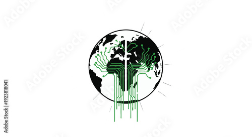 Green glowing earth with Africa highlighted illustration