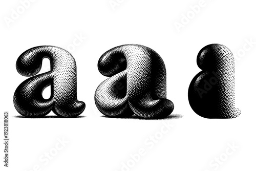Letter typography object illustrated as a sculptural lowercase letter with smooth curves displayed in head-on view, diagonal perspective