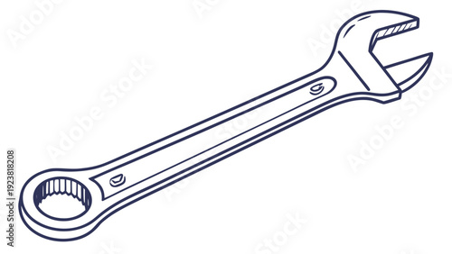 A vector graphic illustration of an adjustable wrench with a minimalist design