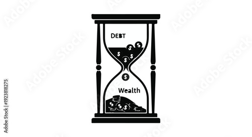 Wealth and debt concept with hourglass