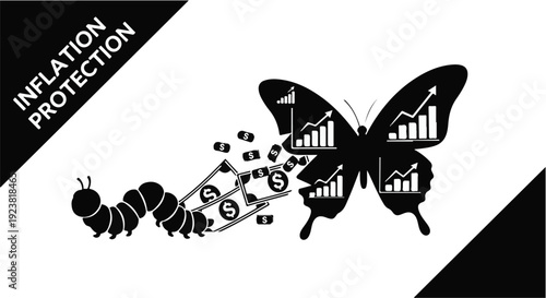 Inflation protection concept with butterfly and money symbols