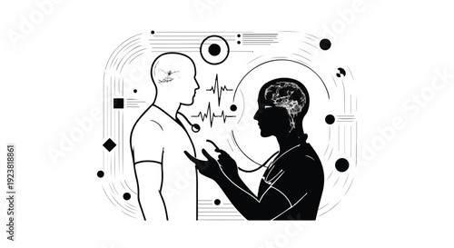 businessman talking to a person with a brain exposed