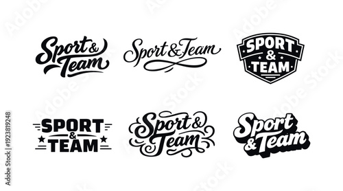 Collection of "Sport & Team" text logos in various creative typography styles