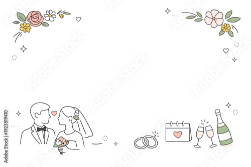 Wedding season spring backgrounds. Editorial composition combining soft florals, minimal ornaments, and open space, designed for elegant